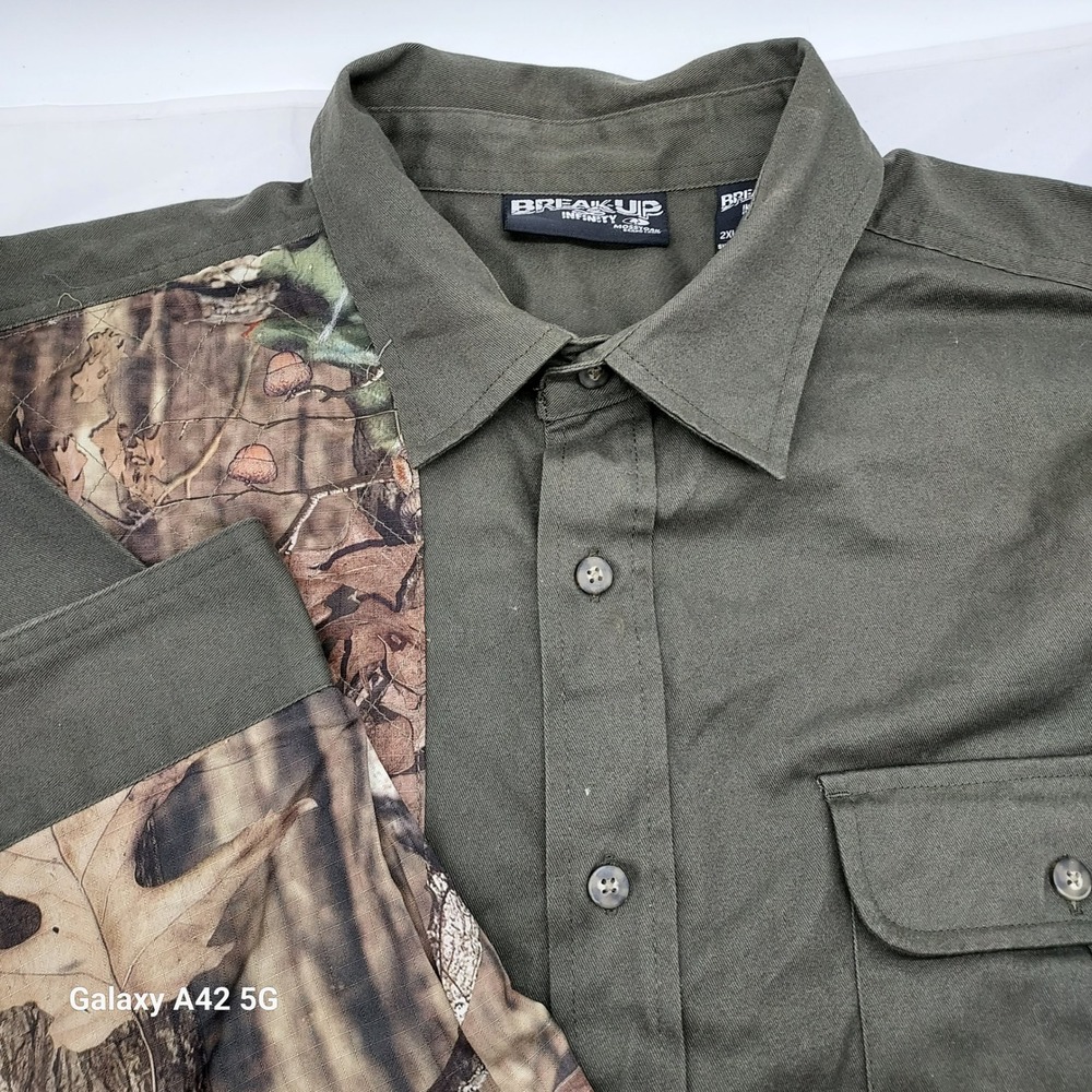 Mossy Oak Break-Up Infinity Camo Hunting Shirt Mens 2XL Olive Green Quilte Field